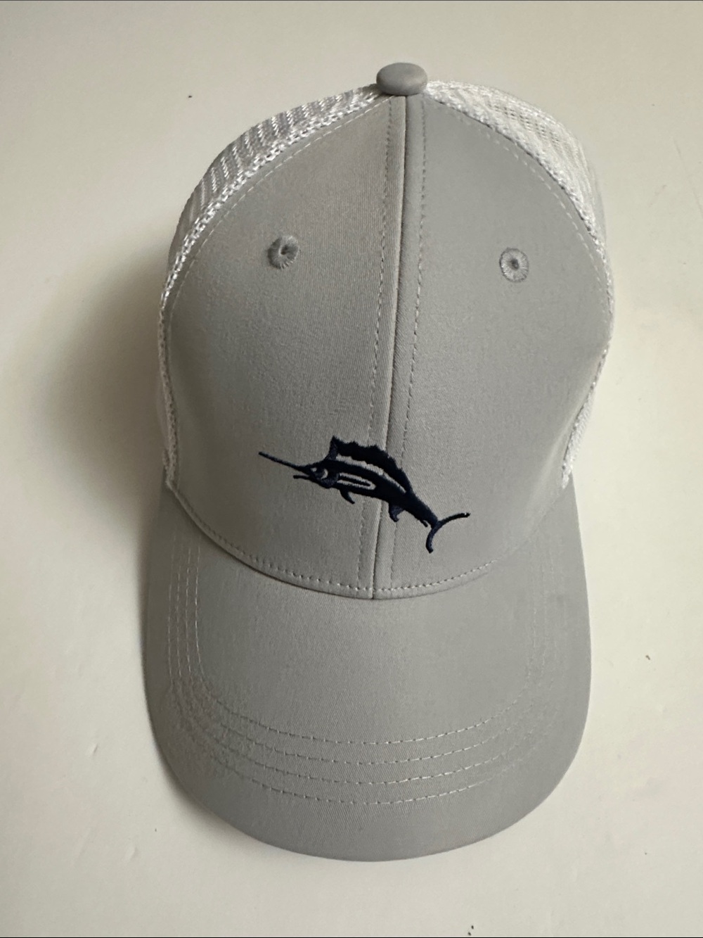 Tommy Bahama Gray and White Mesh Marlin Trucker Hat